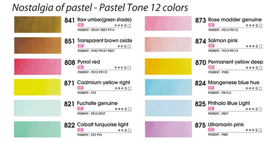 Akvarelové barvy Mungyo Professional - Nostalgia of Pastels, sada 12 ks